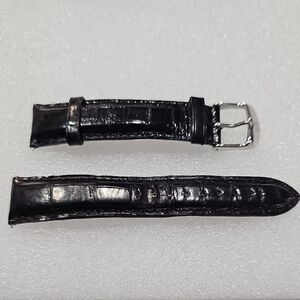 Michele Black Leather Strap with Silver Buckle